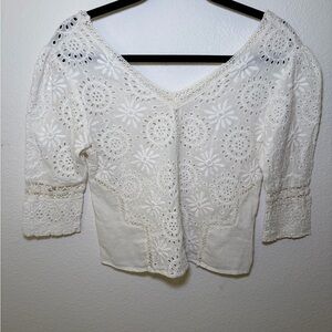 LoveShackFancy White Eyelet Lace V-Neck Women's Top
